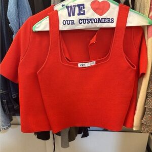 Red Zara Crop Top Set